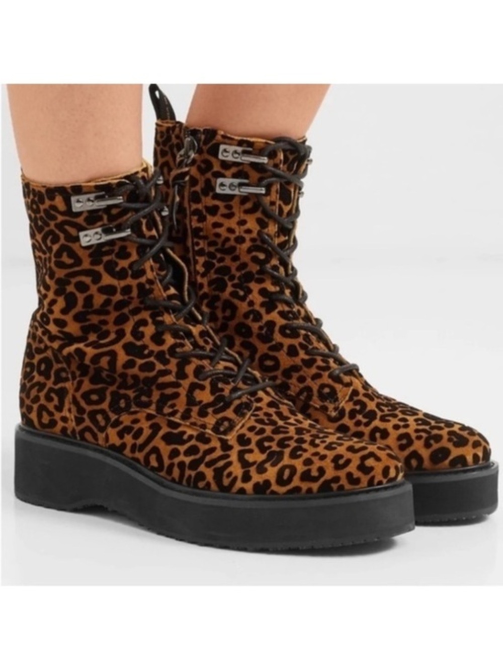 DIANE VON FURSTENBERG In Charge Leopard chunky suede Boots 9.5